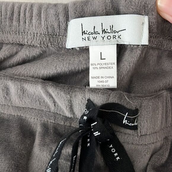 Nicole Miller Loungewear Super Soft Grey Velour Joggers Drawstring Waist - Picture 5 of 6
